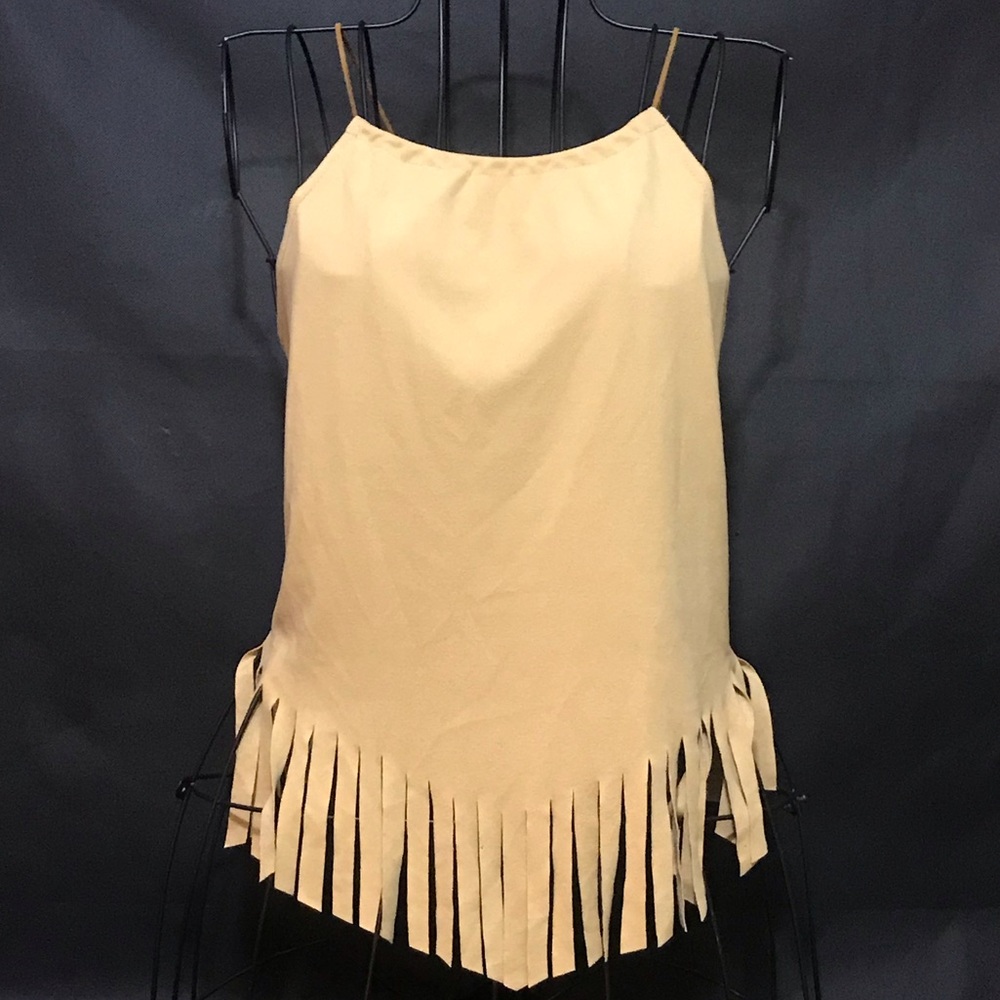 🐂Tan Faux Suede Fringe Lace-Up Back Halter Top